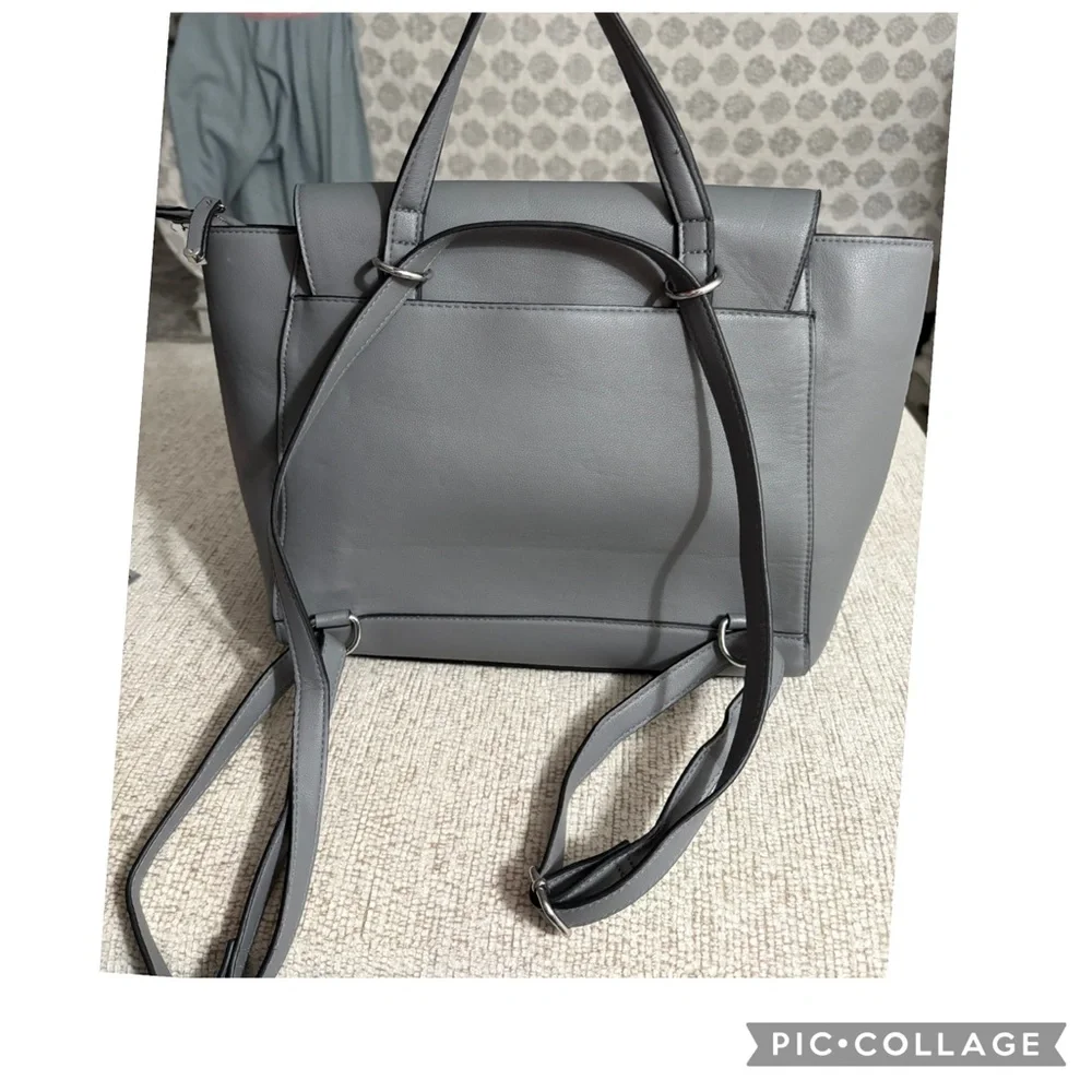 Alfani Gray Convertible Backpack Purse Faux Leather Work Travel Bag